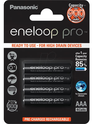 Panasonic Automotive & Industrial Systems - ENELOOP P 4XAAA - NiMH rechargeable battery 1.2 V 900 mAh PU=Pack of 4 pieces, ENELOOP P 4XAAA, Panasonic Automotive & Industrial Systems