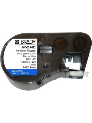 Brady - MC-625-422 - Label Maker Cartridge Polyester 7.62 m x 15.88 mm 1 p. black on white, MC-625-422, Brady