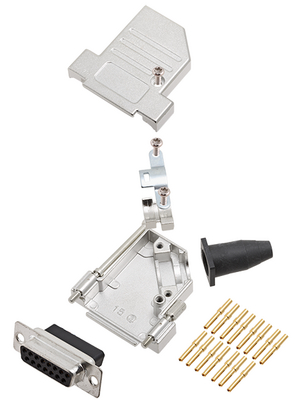 Encitech Connectors - DTSL15-LJSRG-S-DBCS-K - D-Sub socket kit 15P, DTSL15-LJSRG-S-DBCS-K, Encitech Connectors