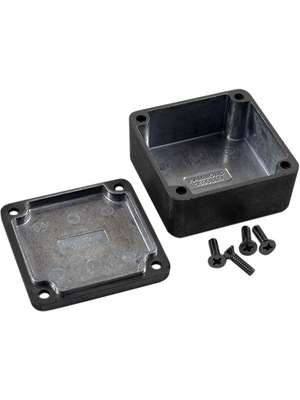 Hammond - 1590LLBBK - Metal enclosure, black, 50.5 x 50.5 x 25 mm, Die cast aluminium / Alloy, IP 54, 1590, 1590LLBBK, Hammond