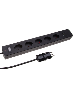 Max Hauri - 122326 - Outlet strip, 5xJ (T13), 2 m, Type 12, black, 122326, Max Hauri
