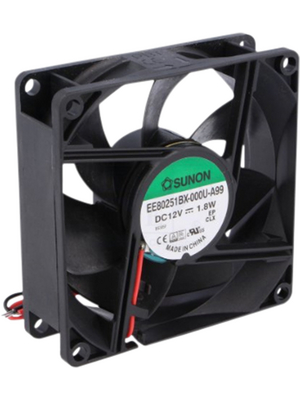 Sunon - EE80251BX-000U-A99 - Axial fan 80 x 80 x 25 mm 76.5 m3/h 12 VDC 1.8 W, EE80251BX-000U-A99, Sunon
