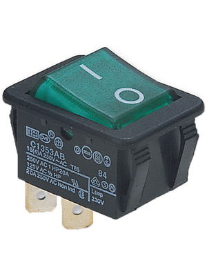 Arcolectric - C1353ABNAB - Rocker switch 2P 16 A 250 VAC green, C1353ABNAB, Arcolectric