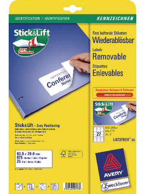 Avery Zweckform - L4737REV-25 - Universal labels 63.5 x 29.6 mm, L4737REV-25, Avery Zweckform