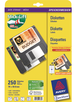 Avery Zweckform - L4738REV-25 - Labels for 3.5" diskettes matte, L4738REV-25, Avery Zweckform