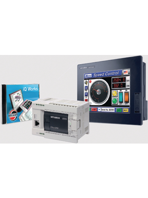 Mitsubishi Electric - FX3GE + GT1455 - Starter Kit Mitsubishi FX3GE + GT1455, 14 DI, 6 HS, 10 RO, FX3GE + GT1455, Mitsubishi Electric