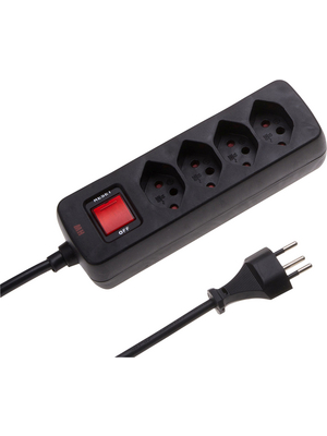 Max Hauri - 115004 - Outlet strip, 1 Switch, 4xJ (T13), 1.5 m, CH/T12, black, 115004, Max Hauri