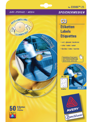 Avery Zweckform - C9660-25 - CD/DVD labels and centering aid wide High-gloss, C9660-25, Avery Zweckform