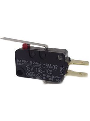 Omron Electronic Components - D3V-162-1C5 - Micro switch 16 A Flat lever, long N/A 1 change-over (CO), D3V-162-1C5, Omron Electronic Components
