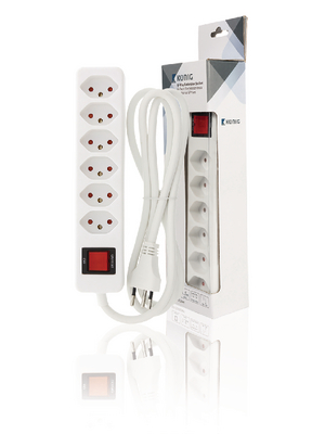 Koenig - ES615J002WH - Outlet strip, On/Off Switch, 6, 1.5 m, Type J (T12), ES615J002WH, K?nig